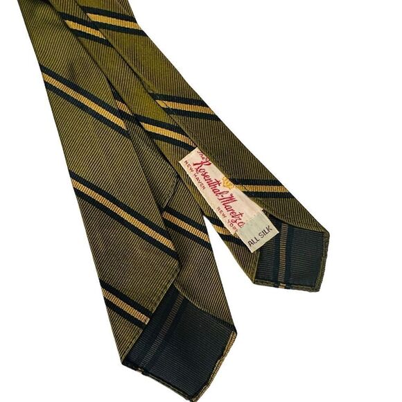 Vintage 1960s Rosenthal-Maretz Co. Green and Gold Striped Silk Neck ties - Picture 4 of 16